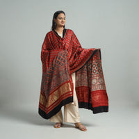 Red - Ajrakh Modal Silk Dupatta with Zari Border 23