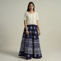 Blue - Hand Batik Printed Running Stitch Cotton Long Skirt 44