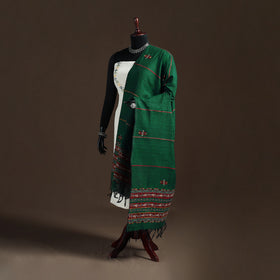 Green - Kantha Hand Embroidered Khes Handwoven Cotton Dupatta 36