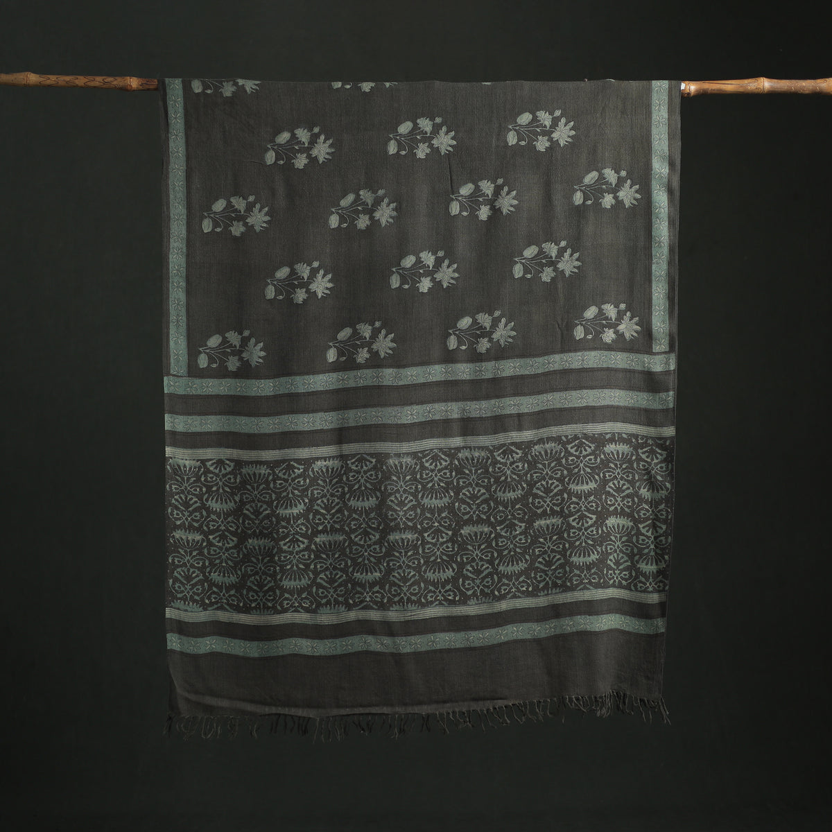 Pure Merino Wool Hand Block Akola Prints Saree 05