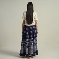 Blue - Hand Batik Printed Running Stitch Cotton Long Skirt 44