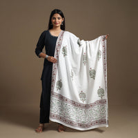 White - Block Print Cotton Sanganeri Dupatta/Wrap Sarong 20