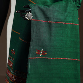Green - Kantha Hand Embroidered Khes Handwoven Cotton Dupatta 36