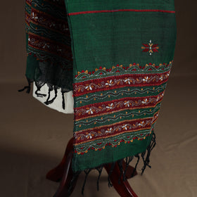 Green - Kantha Hand Embroidered Khes Handwoven Cotton Dupatta 36