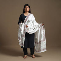 White - Block Print Cotton Sanganeri Dupatta/Wrap Sarong 20