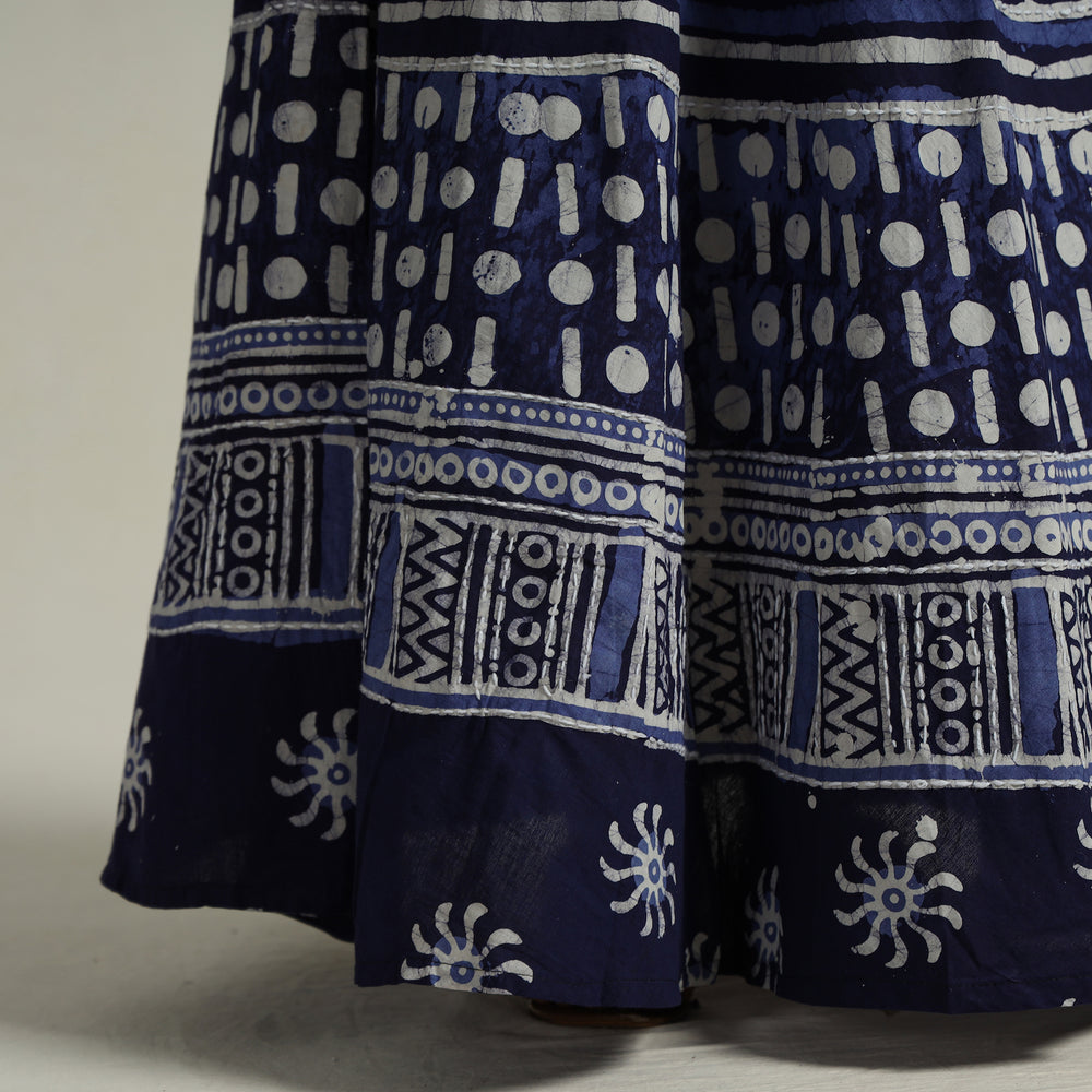 Blue - Hand Batik Printed Running Stitch Cotton Long Skirt 44