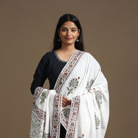 White - Block Print Cotton Sanganeri Dupatta/Wrap Sarong 20