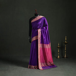Purple - Handloom Zari Border Maheshwari Silk Saree 16