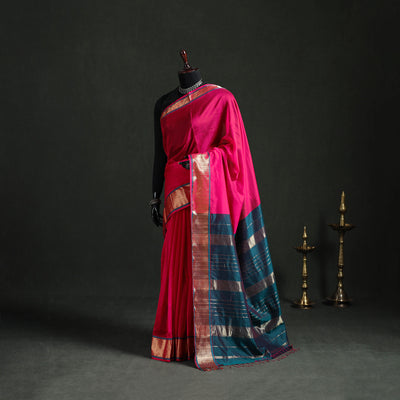 Handloom Zari Border Maheshwari Silk Saree 17