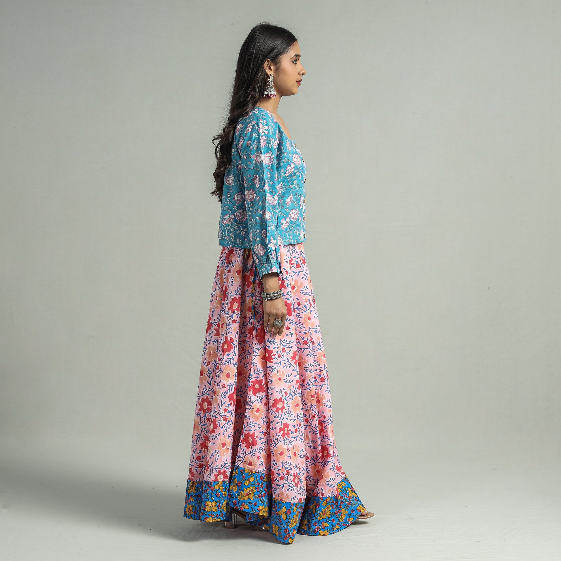 Buy Sanganeri Block Printed Cotton Long Skirt Online at  by NOORI  BAZAR l iTokri आई.टोकरी
