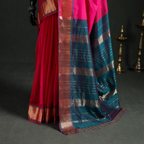 Handloom Zari Border Maheshwari Silk Saree 17