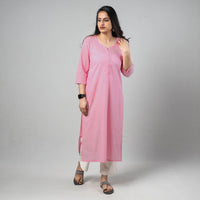 Baby - Pink Plain Cotton Long Straight Kurta 11