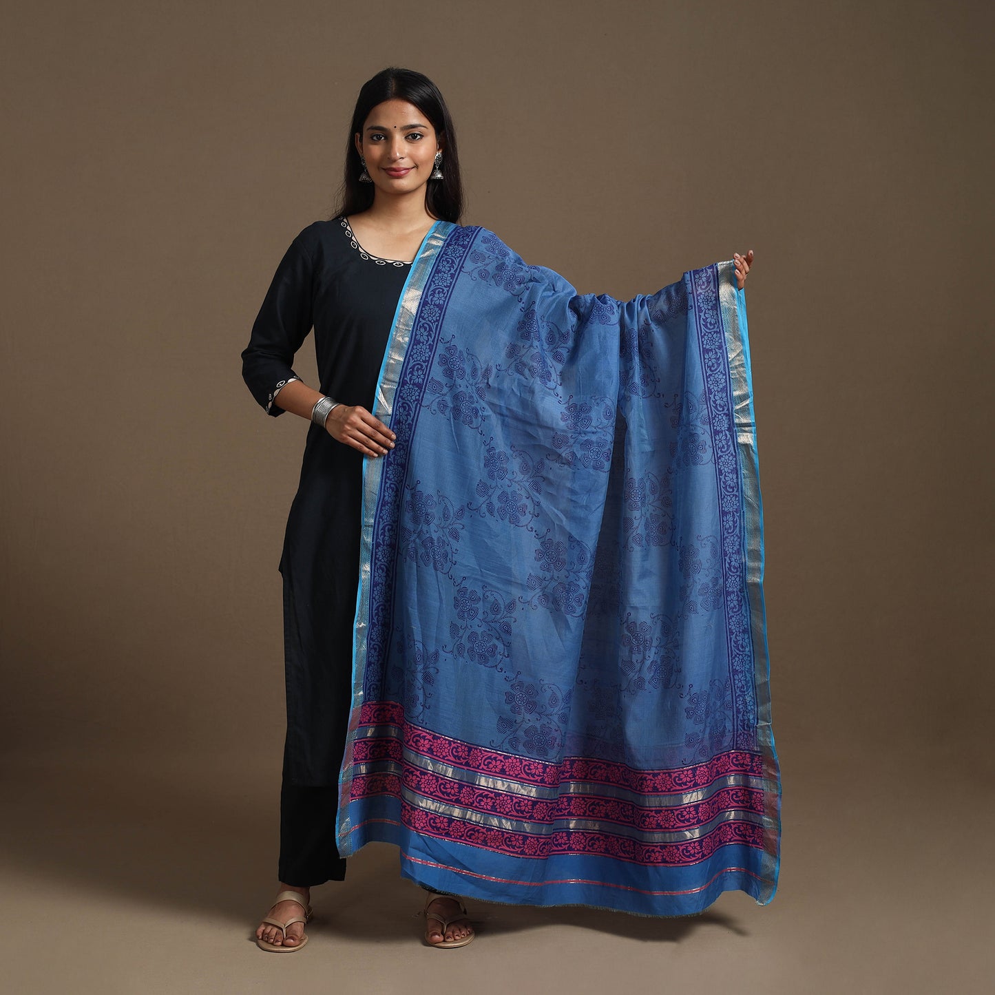 Handloom Silk Cotton Block Print Maheshwari Dupatta 23