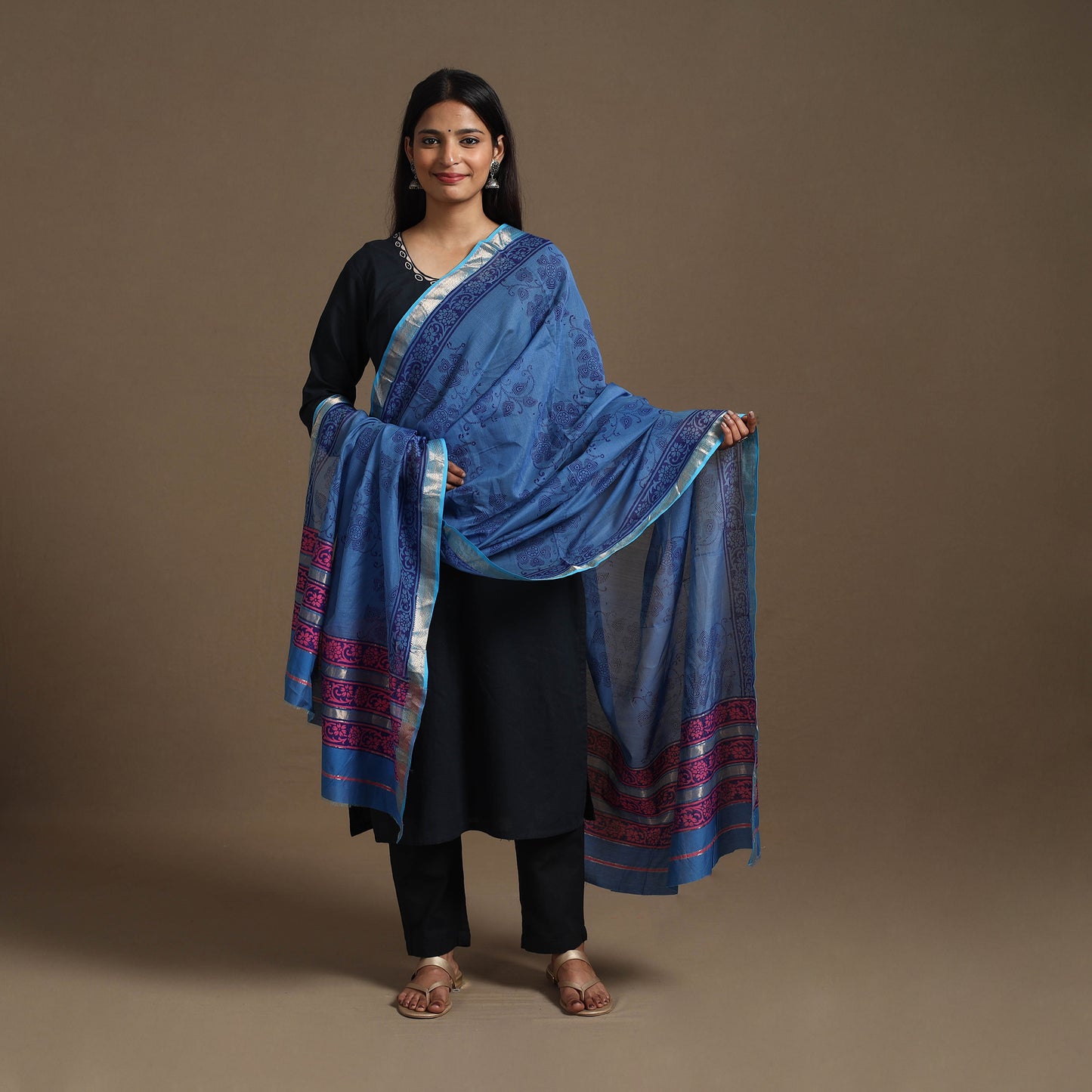 Handloom Silk Cotton Block Print Maheshwari Dupatta 23