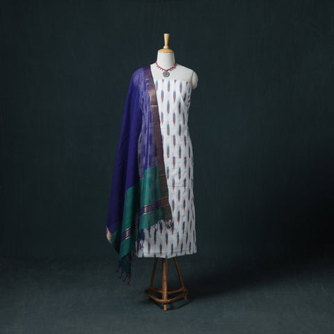 Pochampally Ikat Cotton Unstitched Dress Material: Kurta & Dupatta 01