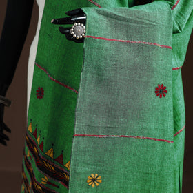 Green - Kantha Hand Embroidered Khes Handwoven Cotton Dupatta 39