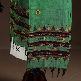 Green - Kantha Hand Embroidered Khes Handwoven Cotton Dupatta 39