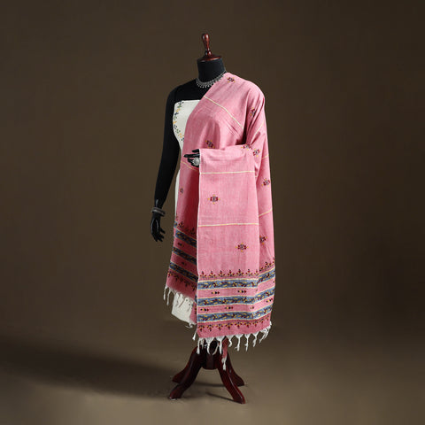 Kantha Hand Embroidered Khes Handwoven Cotton Dupatta 42