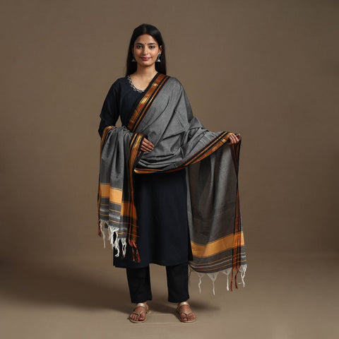 Grey - Dharwad Cotton Plain Dupatta 27