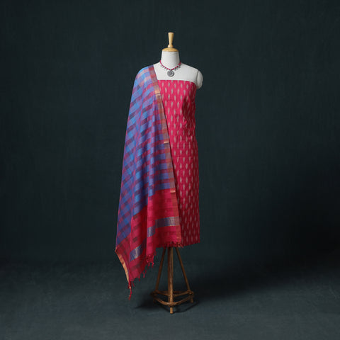Pochampally Ikat Cotton Unstitched Dress Material: Kurta & Dupatta 03