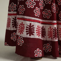 Maroon - Hand Batik Printed Running Stitch Cotton Long Skirt 48