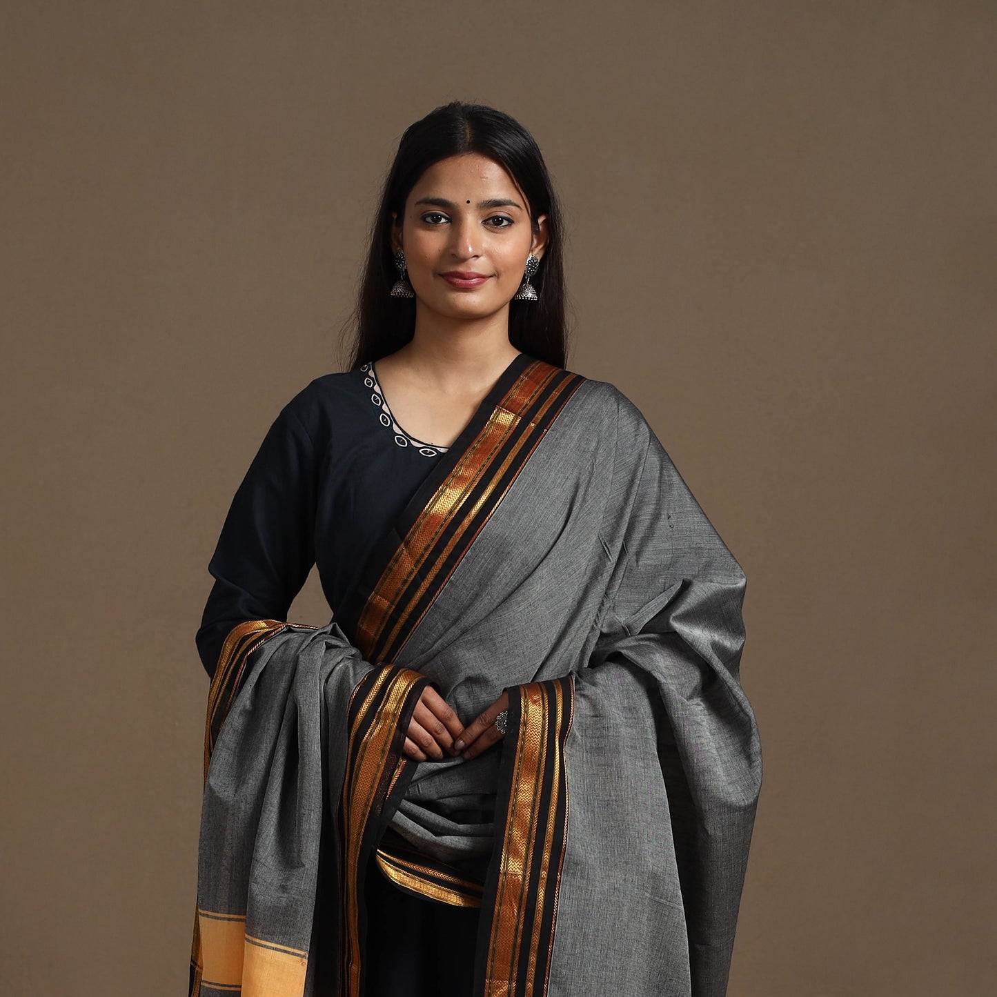 Grey - Dharwad Cotton Plain Dupatta 27