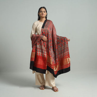 Red - Modal Silk Block Print Ajrakh Dupatta 33