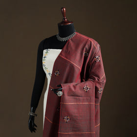 Maroon - Kantha Hand Embroidered Khes Handwoven Cotton Dupatta 43
