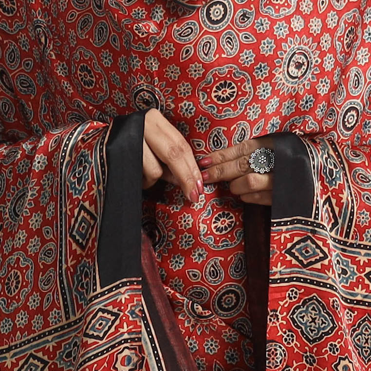 Red - Modal Silk Block Print Ajrakh Dupatta 33