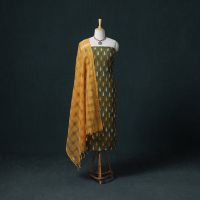 Pochampally Ikat Cotton Unstitched Dress Material: Kurta & Dupatta 04