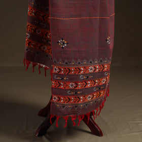 Maroon - Kantha Hand Embroidered Khes Handwoven Cotton Dupatta 43