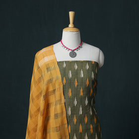 Pochampally Ikat Cotton Unstitched Dress Material: Kurta & Dupatta 04