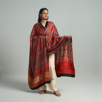 Red - Ajrakh Modal Silk Dupatta with Zari Border 34