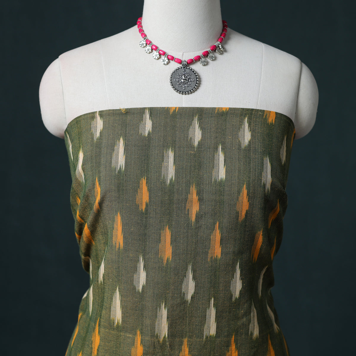 Pochampally Ikat Cotton Unstitched Dress Material: Kurta & Dupatta 04