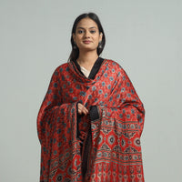 Red - Ajrakh Modal Silk Dupatta with Zari Border 34