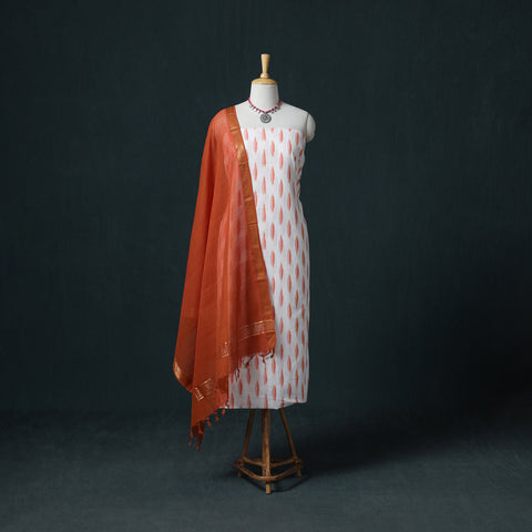 Pochampally Ikat Cotton Unstitched Dress Material: Kurta & Dupatta 05
