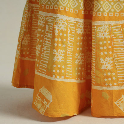 Yellow - Hand Batik Printed Running Stitch Cotton Long Skirt 50