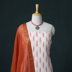Pochampally Ikat Cotton Unstitched Dress Material: Kurta & Dupatta 05