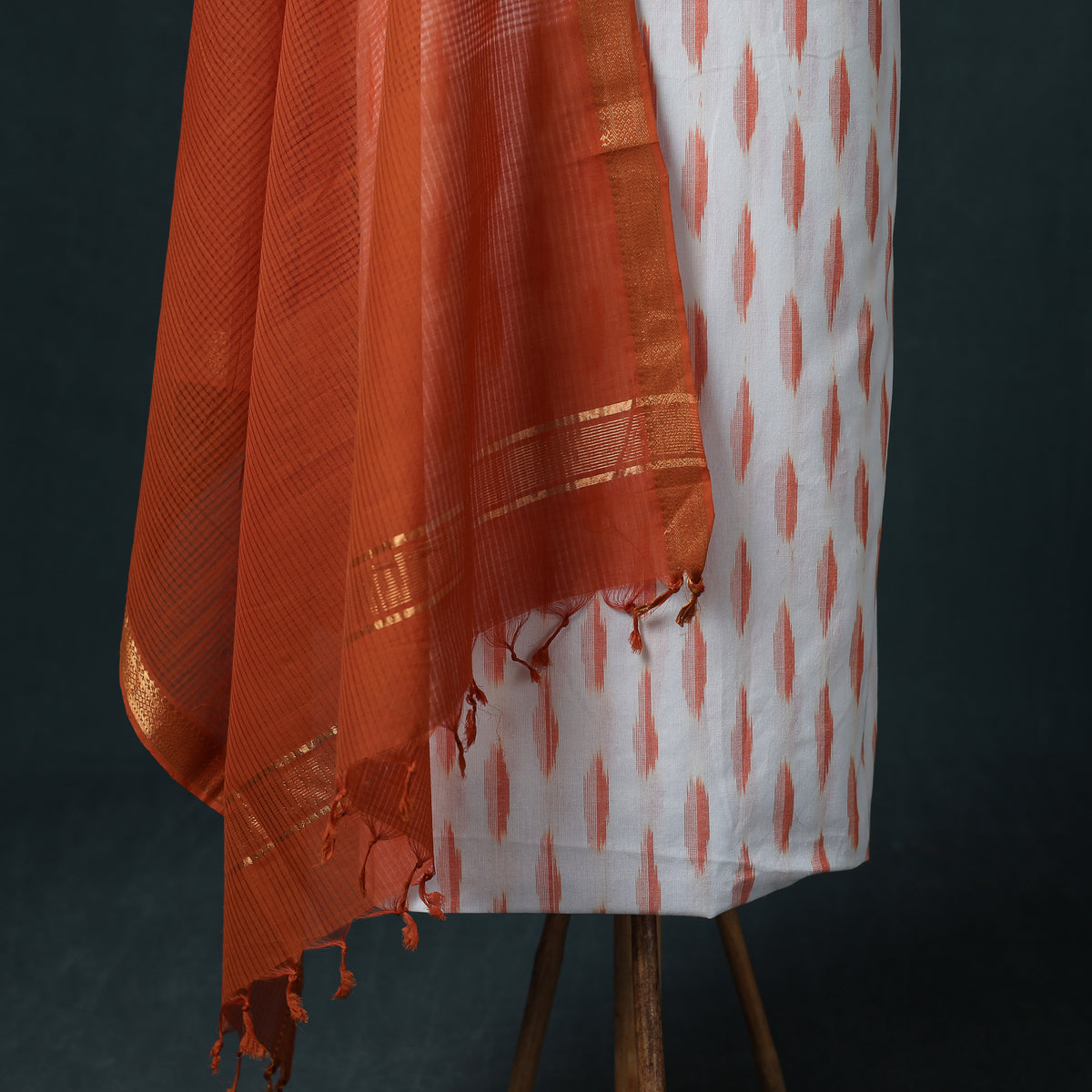 Pochampally Ikat Cotton Unstitched Dress Material: Kurta & Dupatta 05