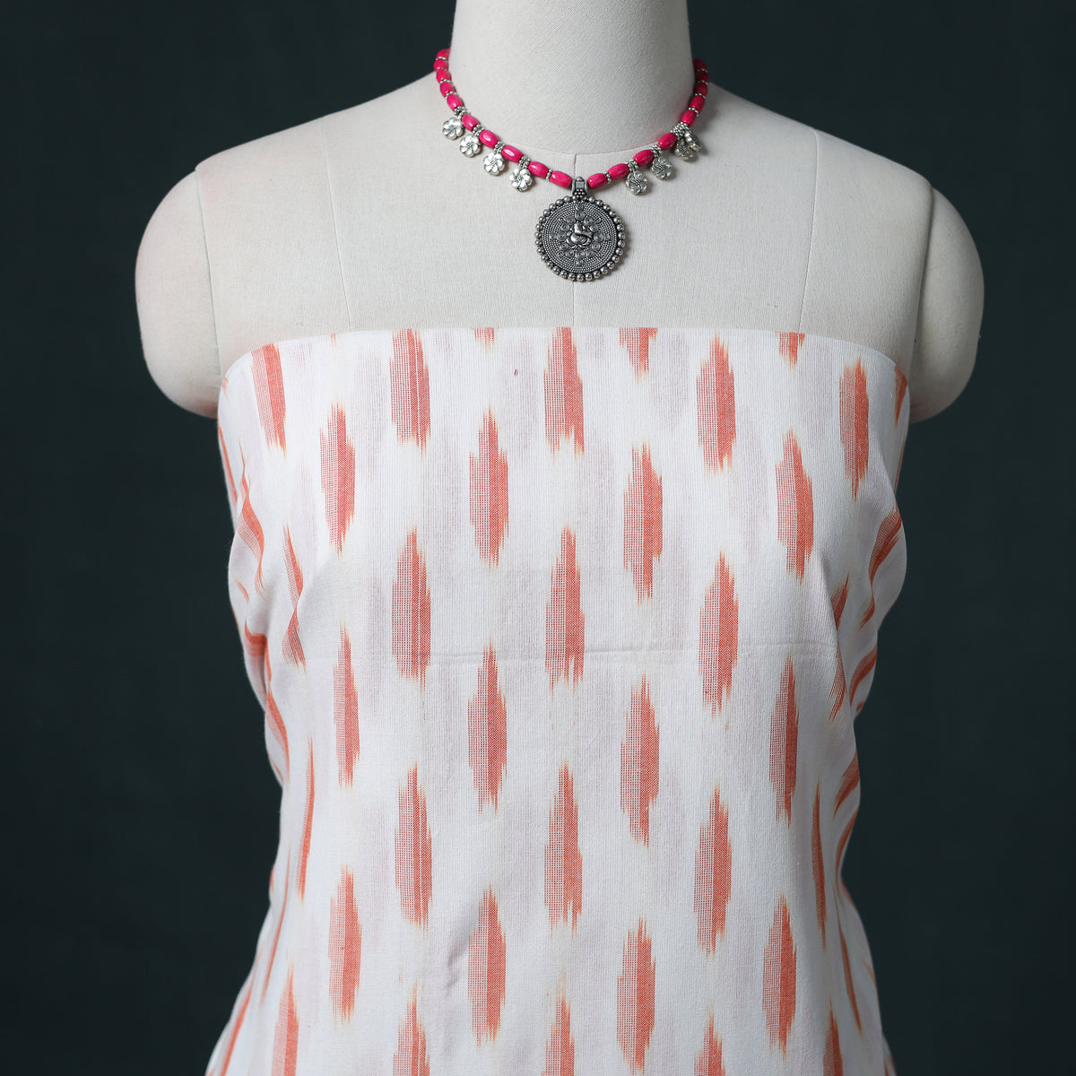 Pochampally Ikat Cotton Unstitched Dress Material: Kurta & Dupatta 05