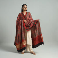 Red - Ajrakh Modal Silk Dupatta with Zari Border 36