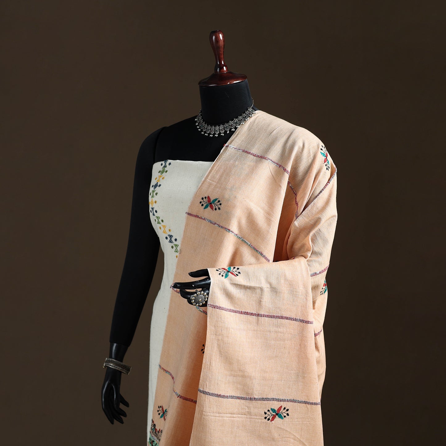 Kantha Hand Embroidered Khes Handwoven Cotton Dupatta 45