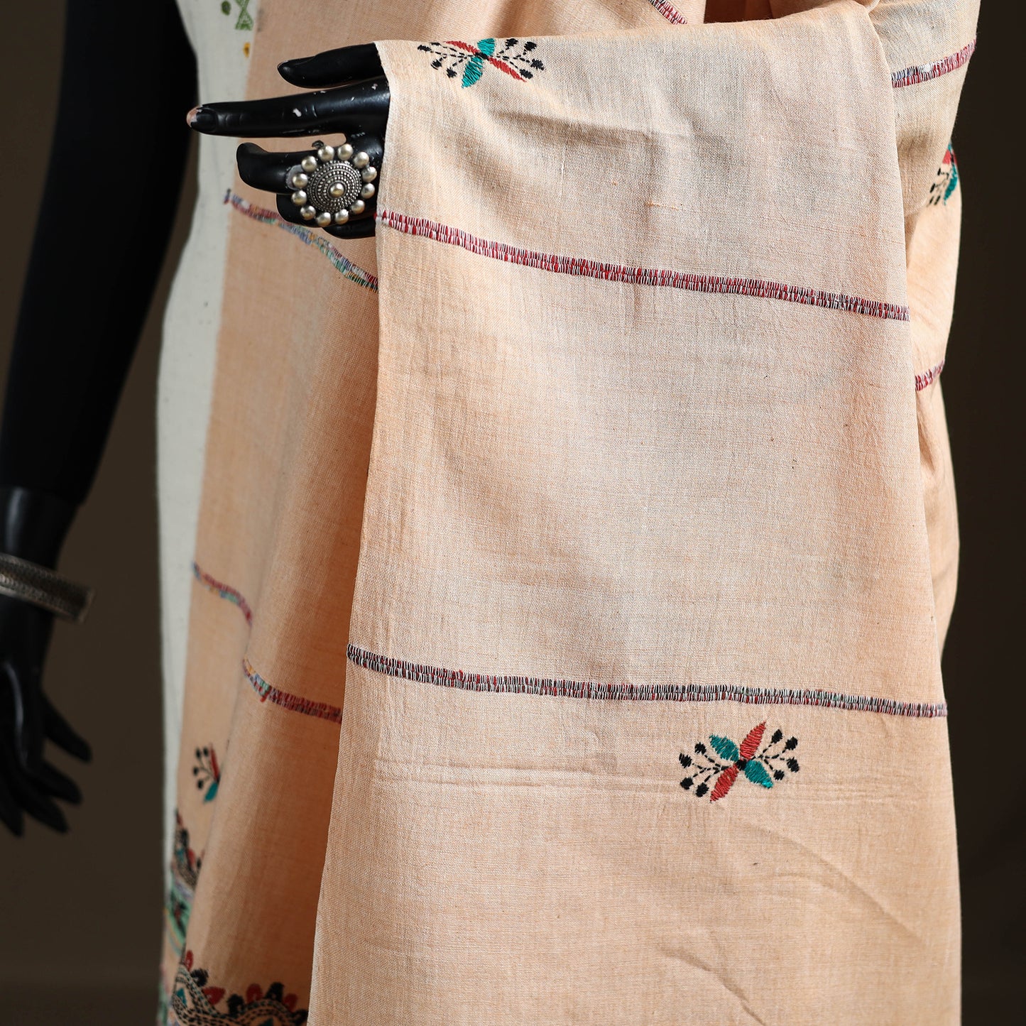 Kantha Hand Embroidered Khes Handwoven Cotton Dupatta 45