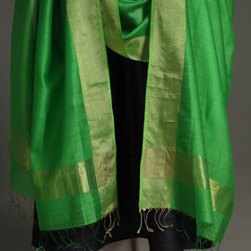 Green - handloom silk cotton zari border maheshwari dupatta