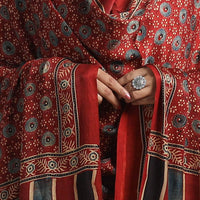 Red - Ajrakh Modal Silk Dupatta with Zari Border 38