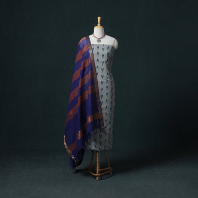 Pochampally Ikat Cotton Unstitched Dress Material: Kurta & Dupatta 07