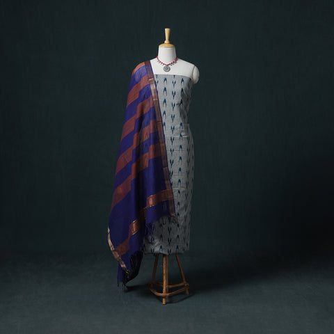 Pochampally Ikat Cotton Unstitched Dress Material: Kurta & Dupatta 07