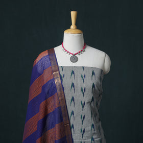 Pochampally Ikat Cotton Unstitched Dress Material: Kurta & Dupatta 07