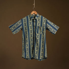 Natural Dyed Hand Block Print Cotton Men Half Sleeve Ajrakh Shirt 04