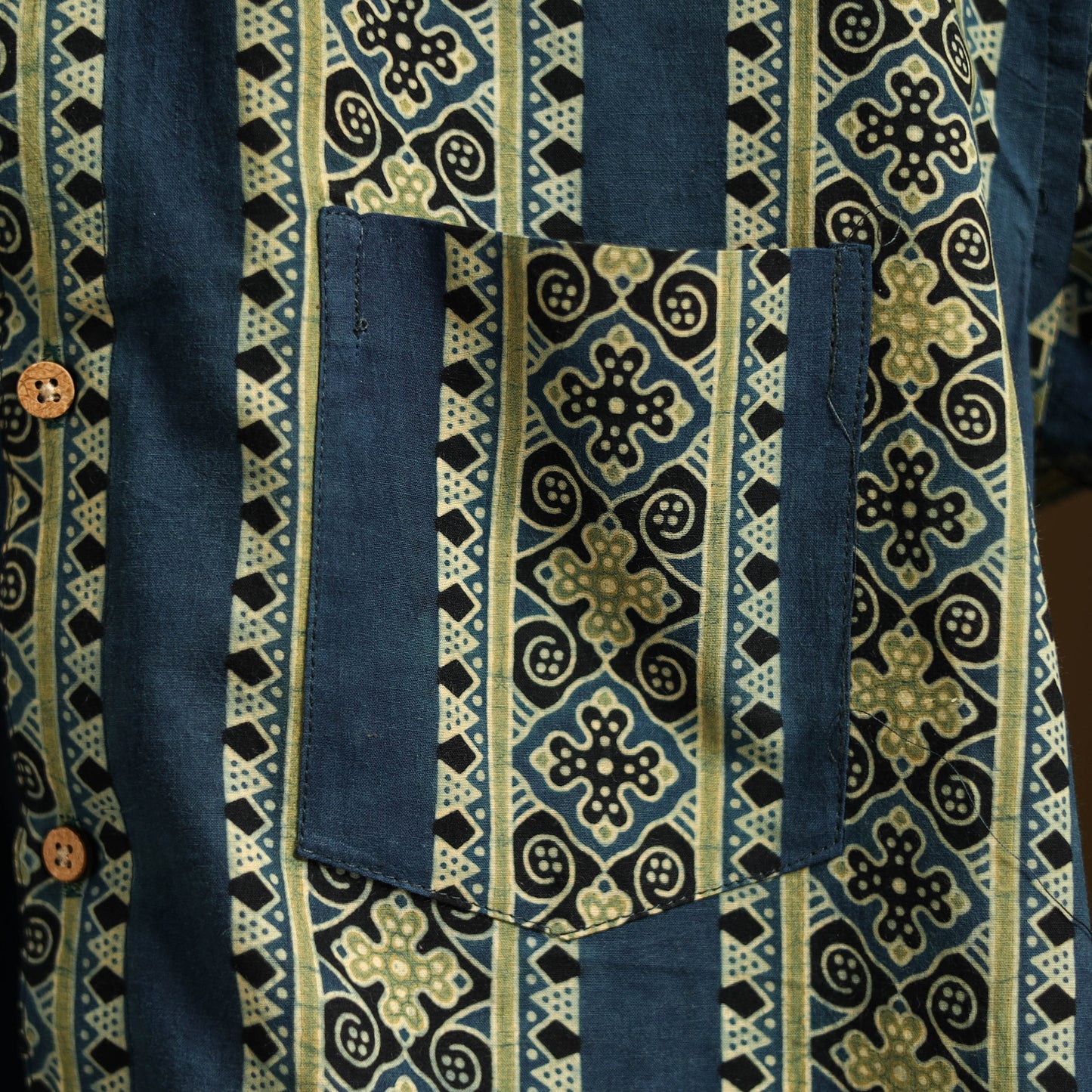 Natural Dyed Hand Block Print Cotton Men Half Sleeve Ajrakh Shirt 04